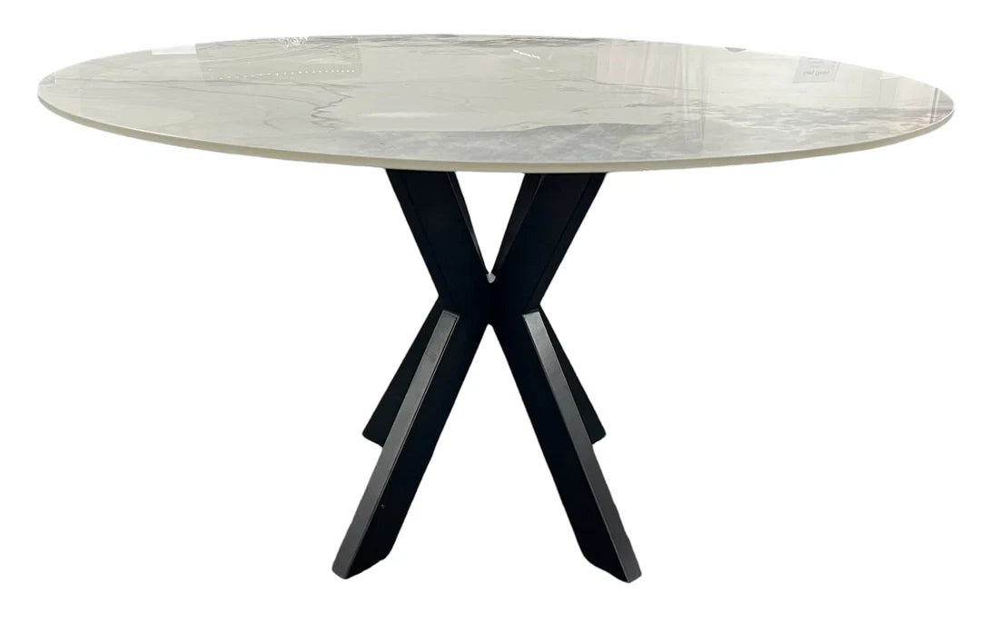Milan round dining table X-style pedestal base – Solid Furniture UK