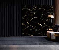 Mix gold black wall panels with wood-effect finish for modern kitchen and bathroom interiors