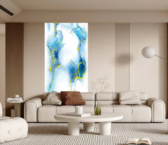 Mix gold blue wall panels with wood-effect finish for modern kitchen and bathroom interiors