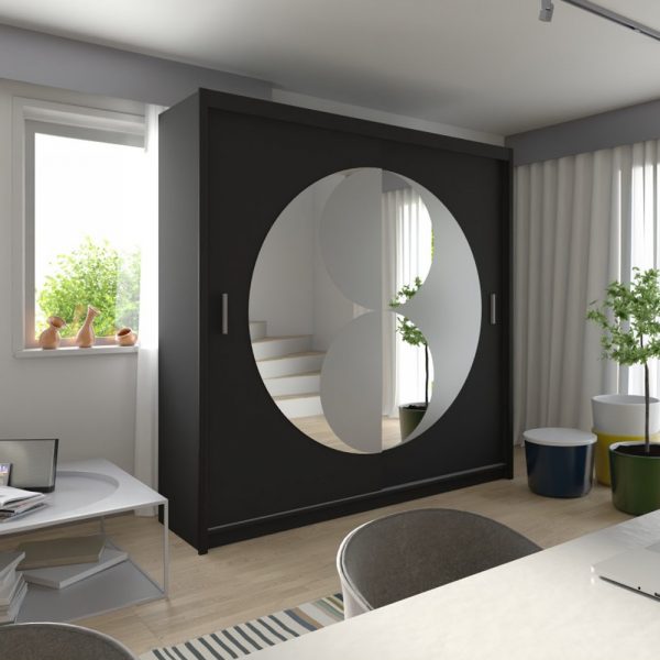 Modern black sliding mirror wardrobe for stylish bedroom storage solid furniture UK