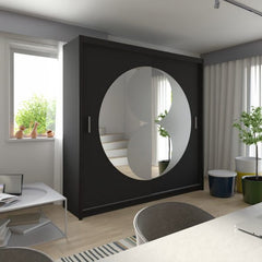 Modern black sliding mirror wardrobe for stylish bedroom storage solid furniture UK