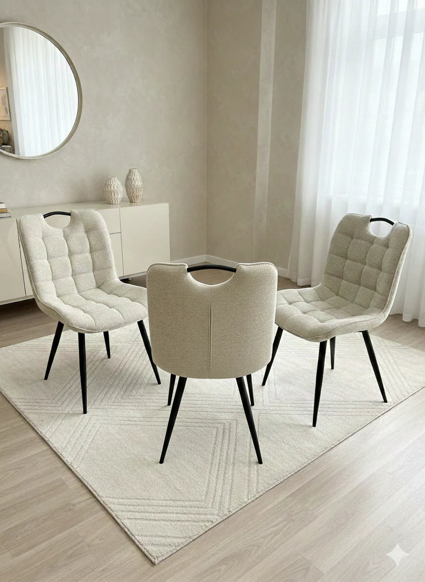 Beige Monza fabric dining chair main front view with modern and elegant upholstered design solid furniture uk