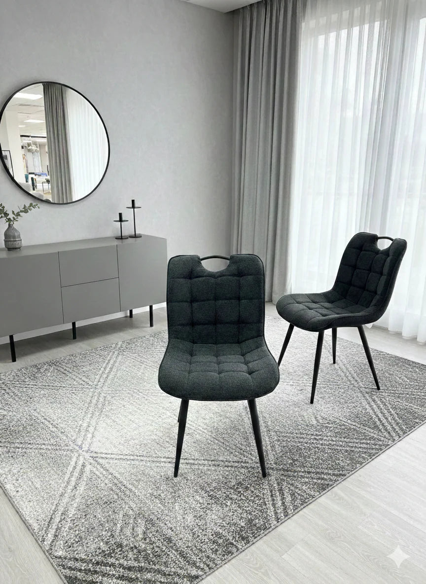 Black Monza fabric dining chair main front view with modern upholstered design from Solid Furniture UK