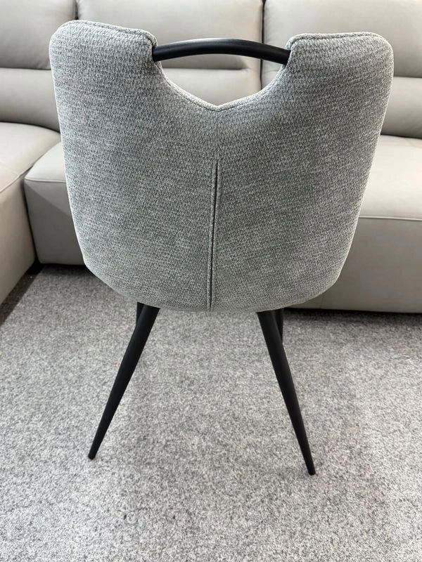 Back view of grey Monza fabric dining chair highlighting upholstered backrest and sturdy construction solid furniture uk