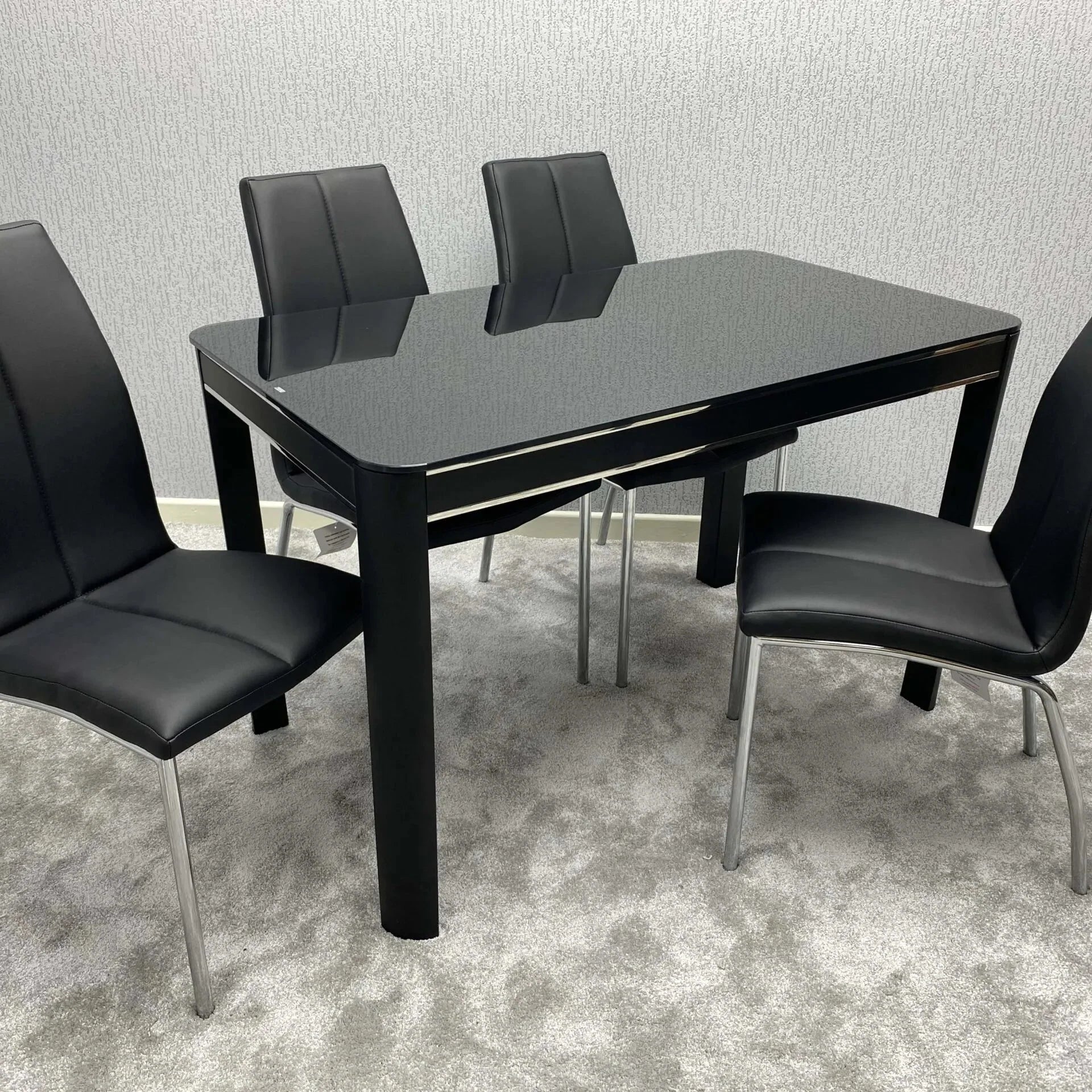 Morano black glass dining table by Solid Furniture UK modern tempered glass dining table for stylish UK homes dining room furniture set