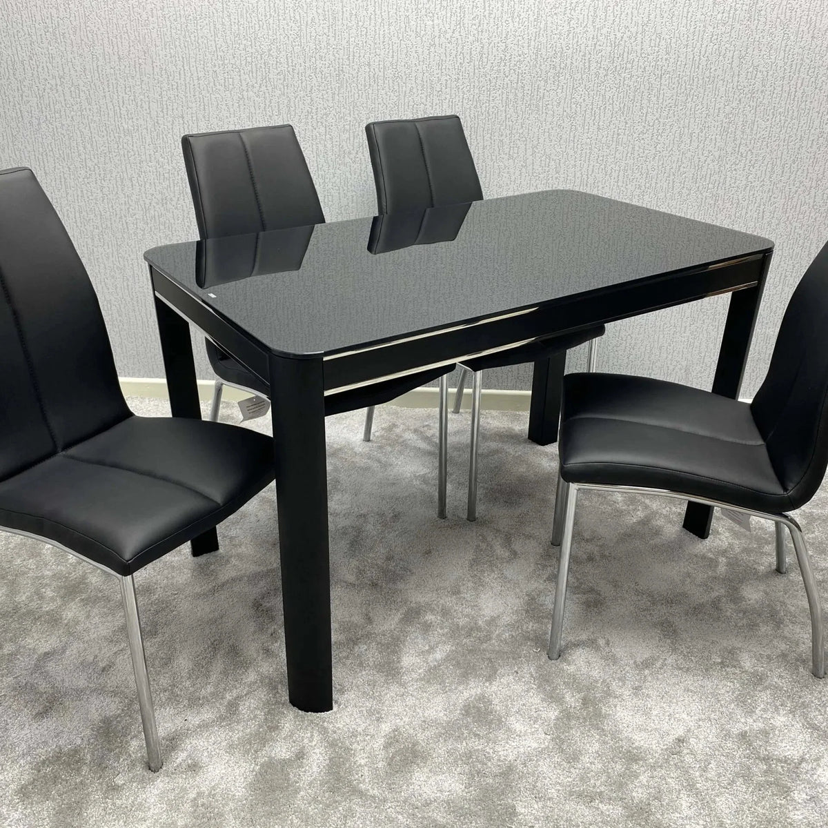 Morano black glass dining table by Solid Furniture UK modern tempered glass dining table for stylish UK homes dining room furniture set