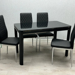 Morano black glass dining table with California chairs 5-piece set by Solid Furniture UK modern dining set for UK homes