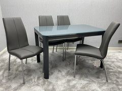 Morano glass dining table with Carlo chairs 5-piece set by Solid Furniture UK modern grey dining furniture set