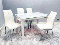 Morano glass dining table with Carlo chairs 5-piece set by Solid Furniture UK modern white dining set for homes
