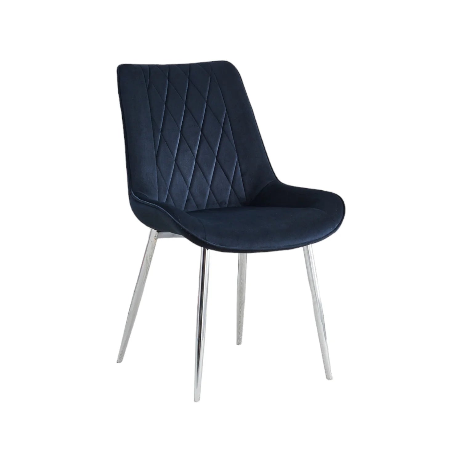 Angled view of Mortiz black velvet dining chair with elegant curved design from Solid Furniture UK