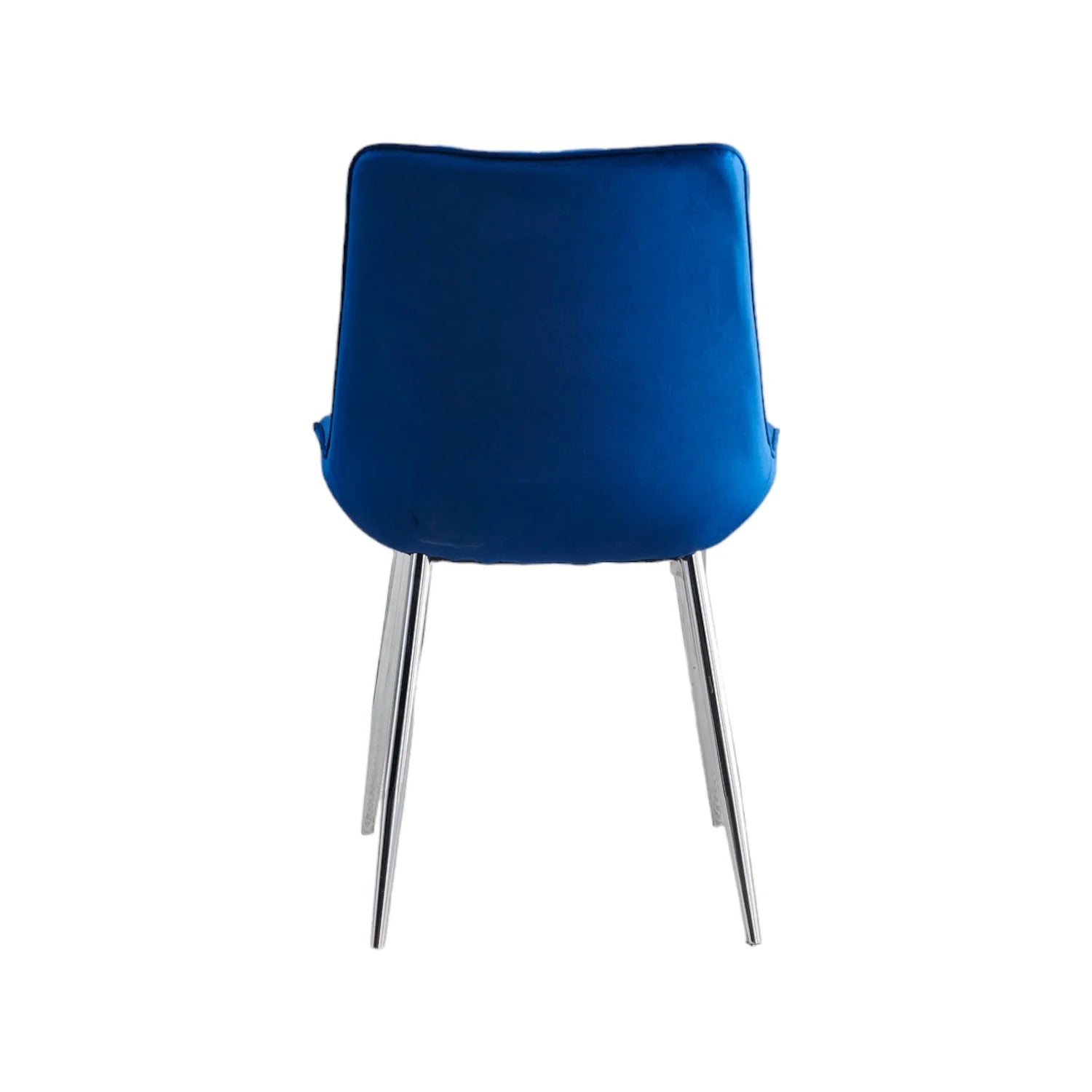 Back view of Mortiz navy velvet dining chair with supportive curved backrest from Solid Furniture UK
