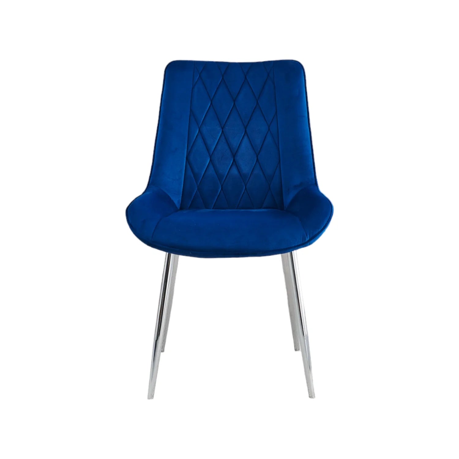 Mortiz navy velvet dining chair with chrome frame main view from Solid Furniture UK