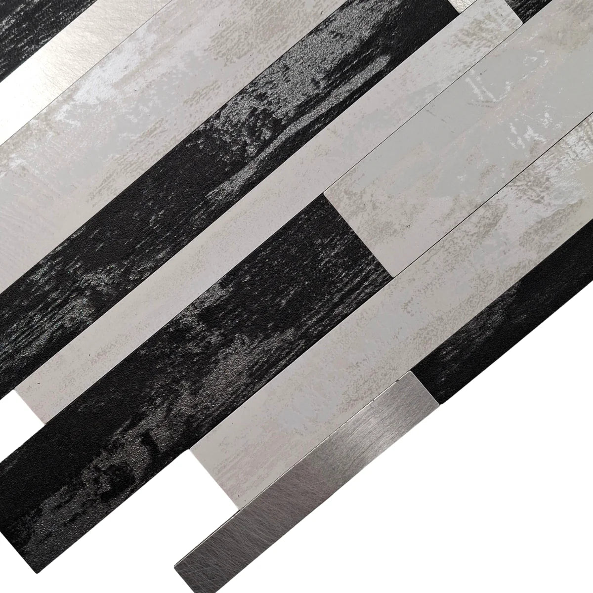 Close-up of Black mixed with Silver mosaic wall tiles 30x30 cm pack of 10 from Solid Furniture LTD, showcasing detail and self-adhesive backing