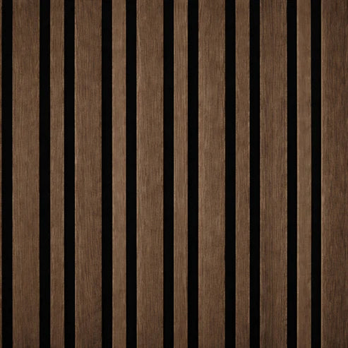 Close-up detail of multi width walnut acoustic wall panel showing wood texture and premium finish for interior wall design solid furniture UK