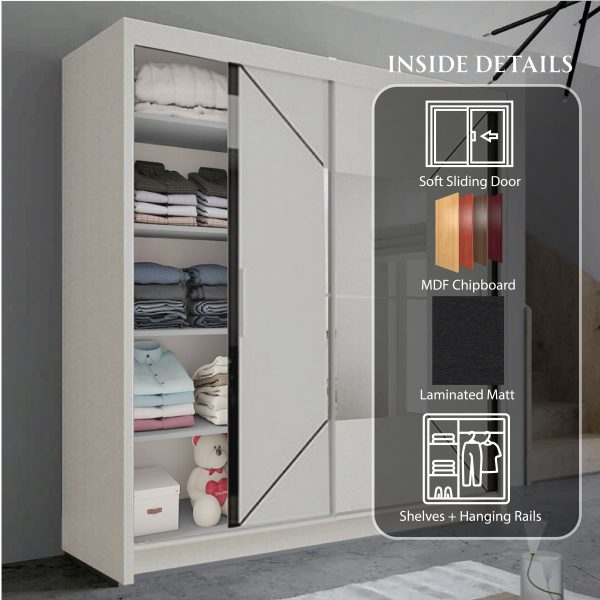 Nicole White Wardrobe with Sliding & Mirror Door | Fast UK Delivery solid furniture UK