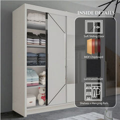 Nicole White Wardrobe with Sliding & Mirror Door | Fast UK Delivery solid furniture UK