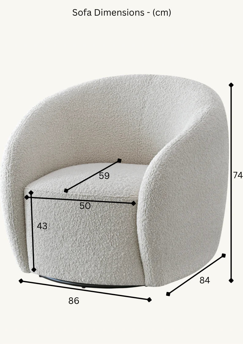 Nolita Bouclé Accent Chair dimensions 86cm length 84cm depth 74cm height seat depth 59cm seat height 43cm arm height 56cm UK solid furniture UK