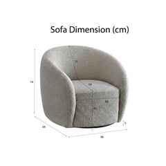 Nolita boucle accent chair dimensions showing overall size, seat height and depth | Solid Furniture UK
