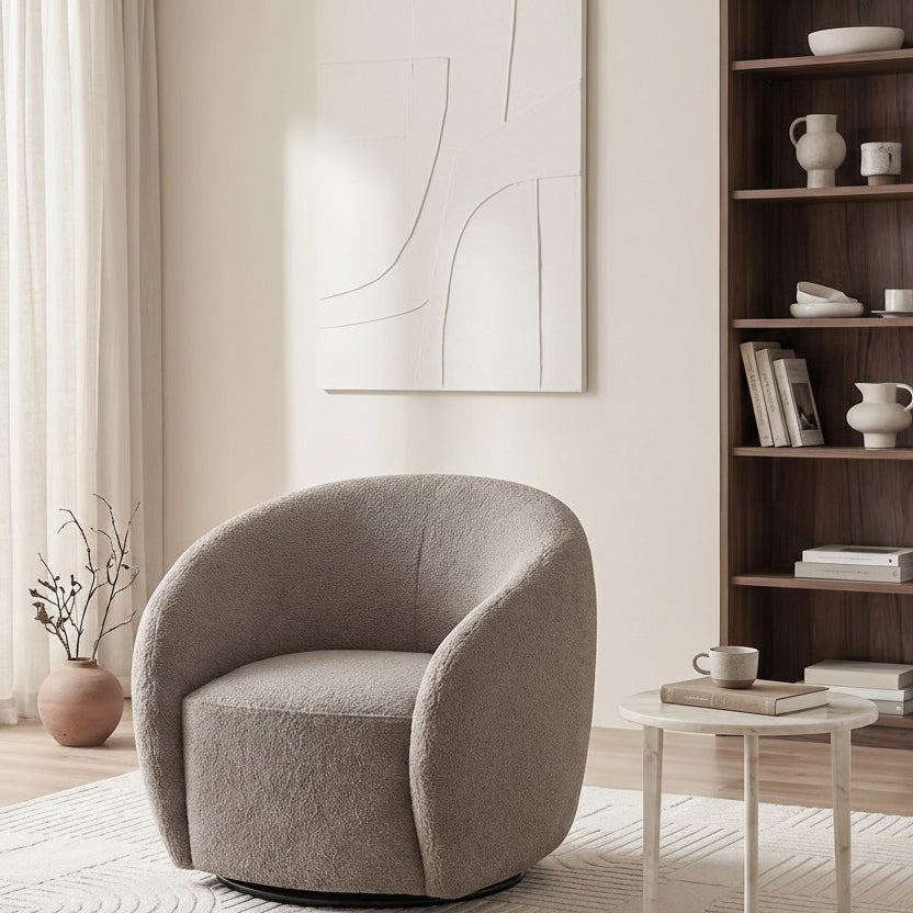 Nolita boucle accent chair in a modern living room | Solid Furniture UK