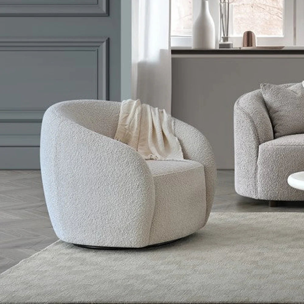 Nolita Bouclé Accent Chair in neutral teddy fabric modern ergonomic design UK solid furniture UK