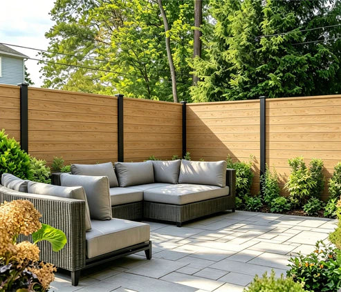 Oak Composite Fence Panels Installed in a Modern UK Garden by Solid Furniture UK