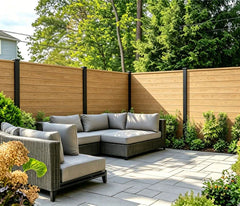 Oak Composite Fence Panels Installed in a Modern UK Garden by Solid Furniture UK