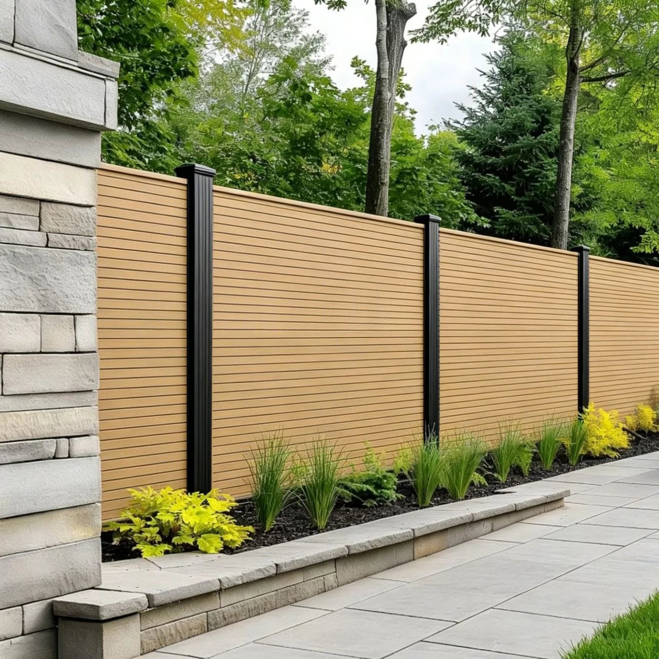 Oak Composite Fence Panels 16x180cm by Solid Furniture UK installed in a stylish UK garden