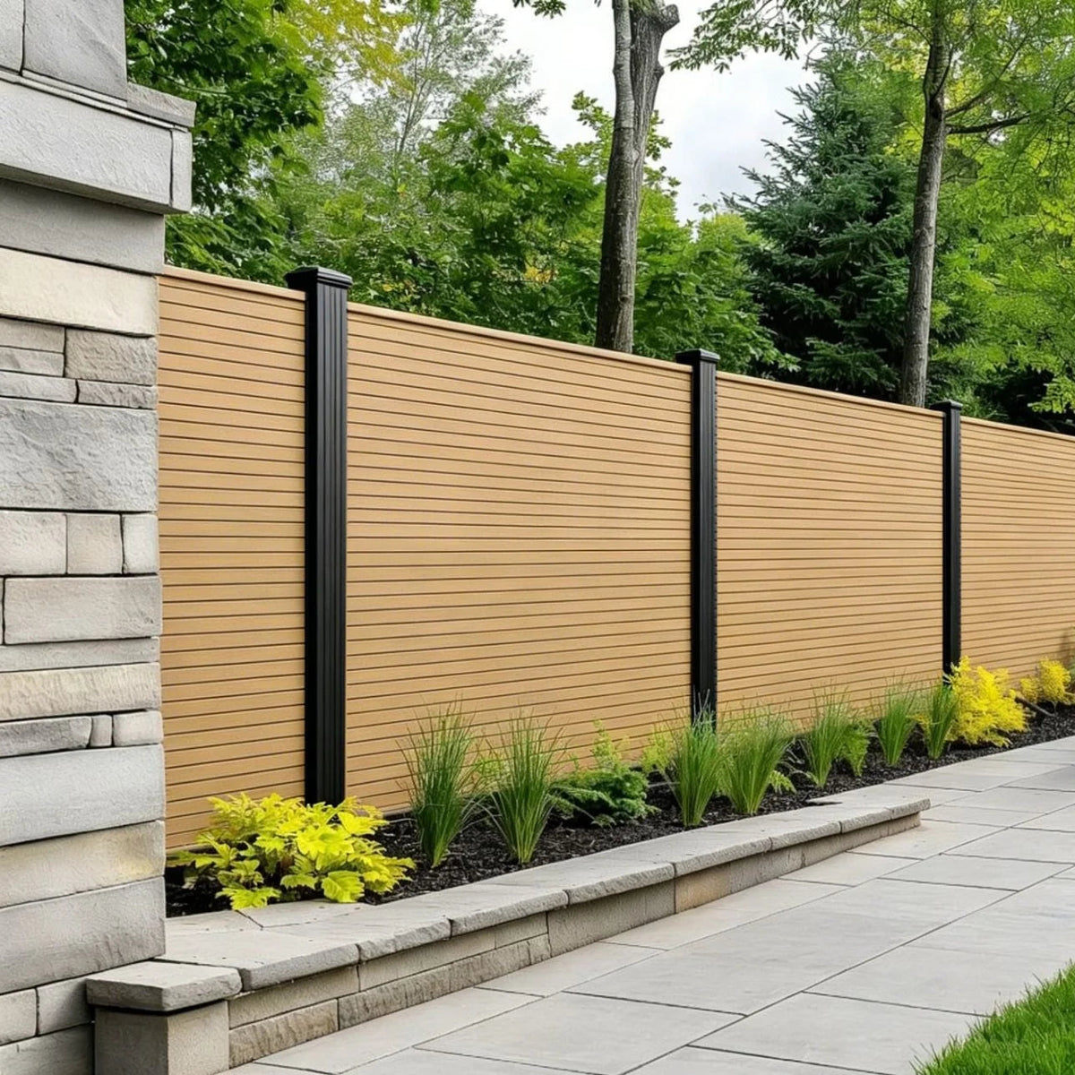 Oak Composite Fence Panels 16x180cm by Solid Furniture UK installed in a stylish UK garden
