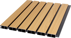 Close-up view of oak composite fence panels showcasing the premium finish from Solid Furniture UK.
