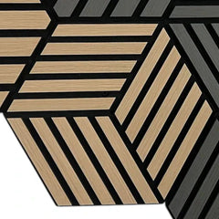 Close-up view of Oak Cube Acoustic Wall Panels showing the detailed texture and modern design by Solid Furniture UK.