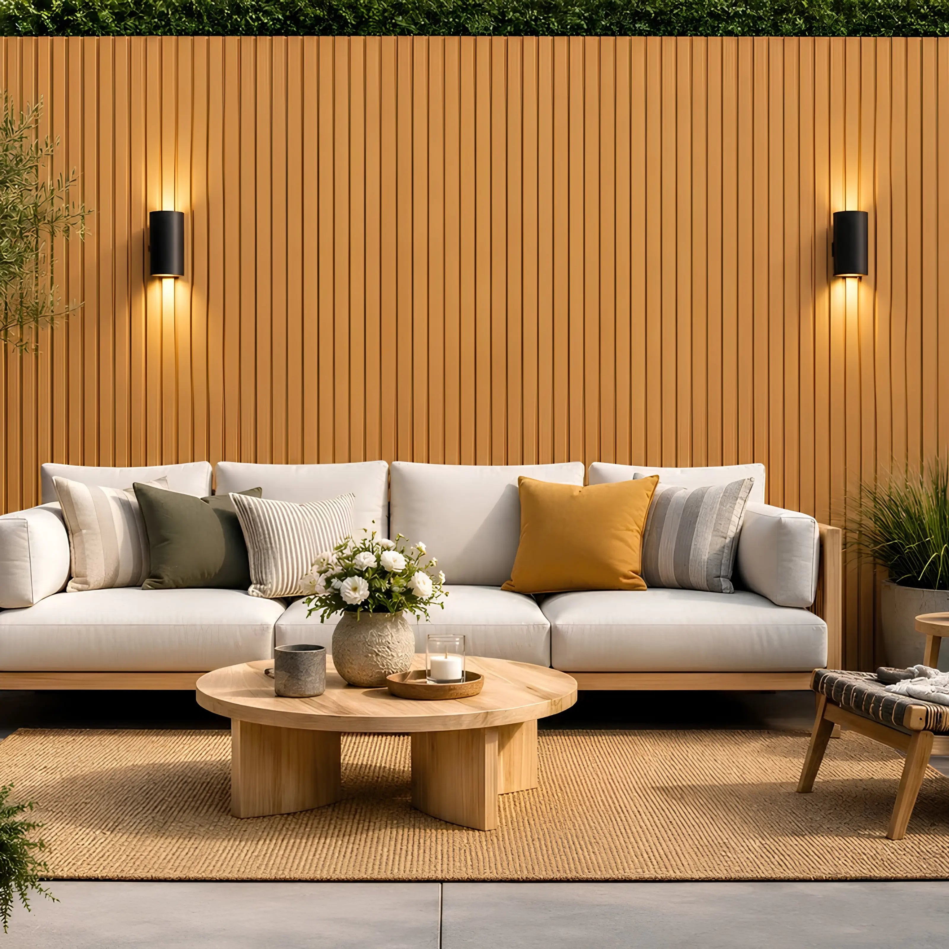 Oak effect WPC wall panels 16x240cm pack of 12 installed on a patio by Solid Furniture UK