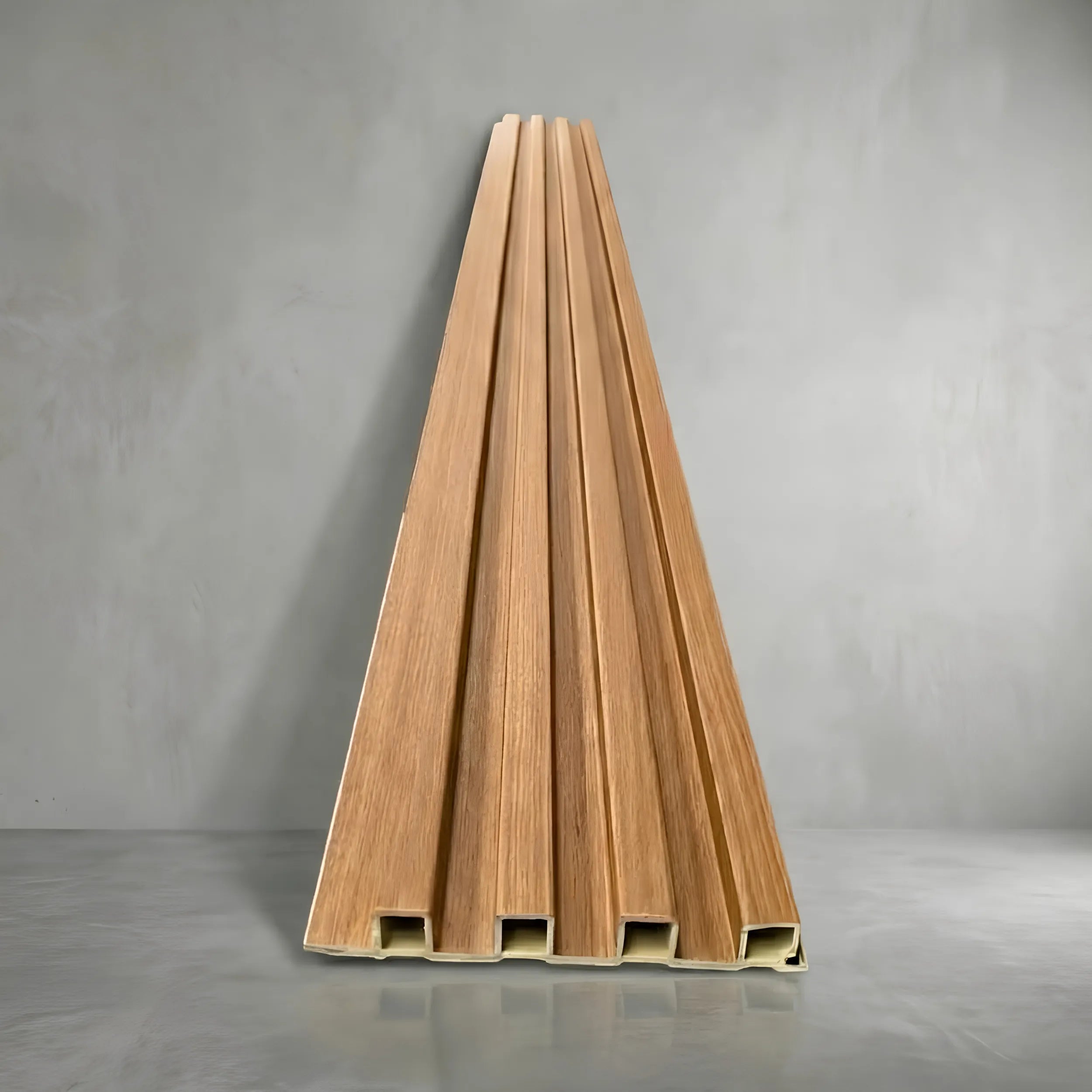 Full wall view of Oak seamless waterproof WPC wall panels – Solid Furniture UK