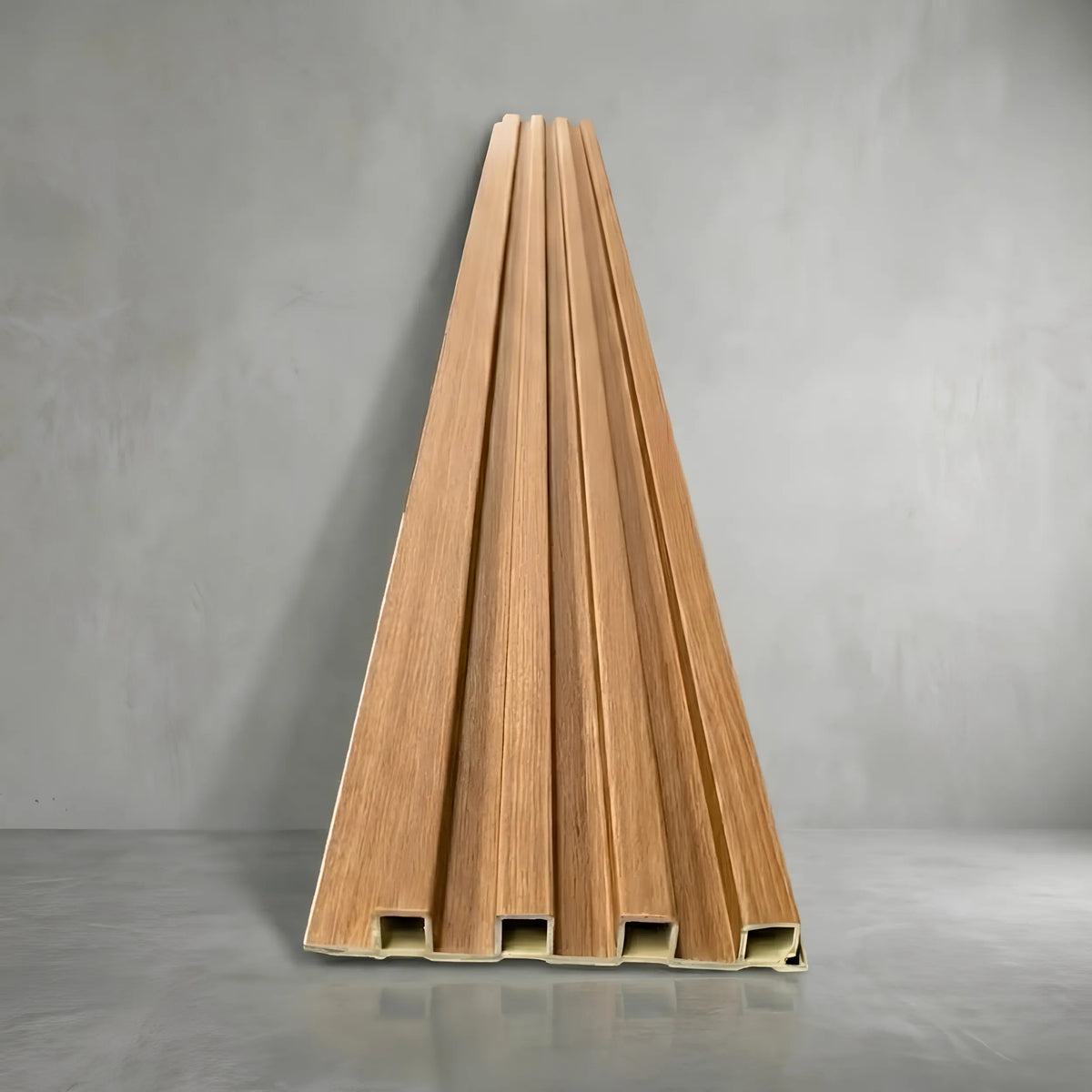 Full wall view of Oak seamless waterproof WPC wall panels – Solid Furniture UK