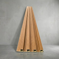 Full wall view of Oak seamless waterproof WPC wall panels – Solid Furniture UK