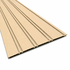 Full wall view of oak seamless WPC wall panels – Solid Furniture UK