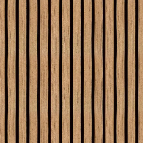 Close-up of 60x280 oak acoustic wall panel in the UK showing detailed slatted design with natural wood finish and precise spacing solid furniture UK