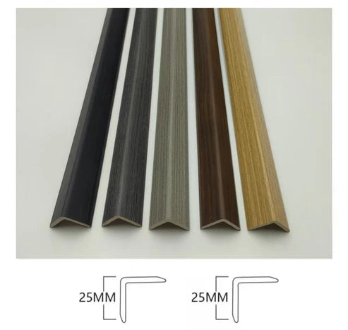 Oak wall panel end trim dimensions diagram showing 2.5 cm width, 2.5 cm height, and 240 cm length specification by Solid Furniture UK.
