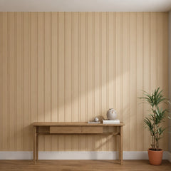 Oak WPC wall panels installed on a living room feature wall – Solid Furniture UK