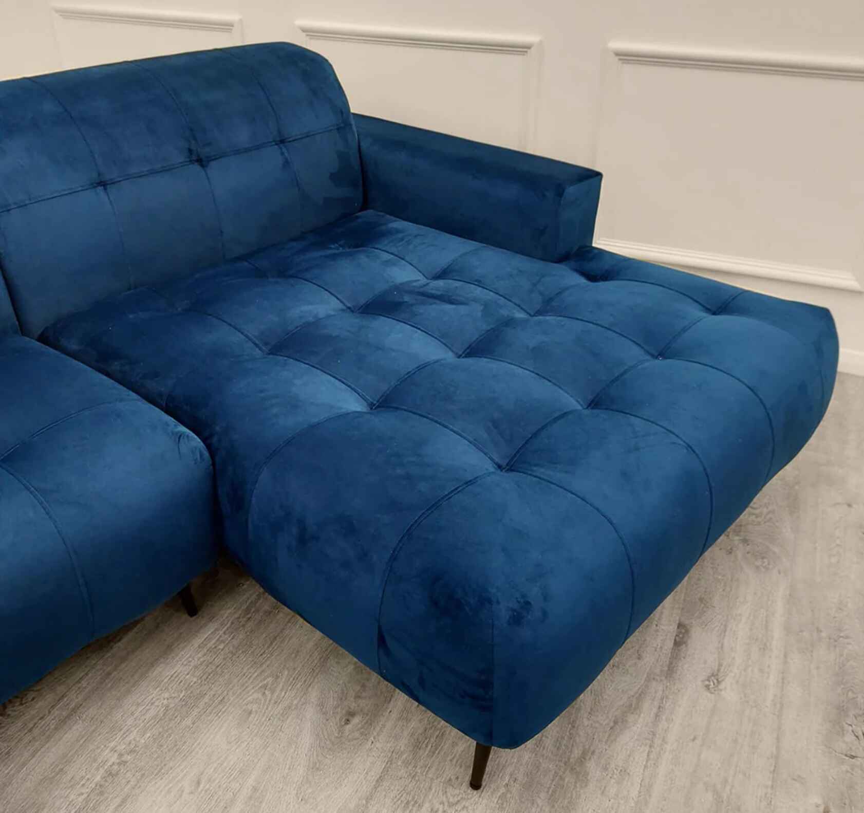 Marine Blue Plush Velvet Corner Sofa SOLID FURNITURE UK