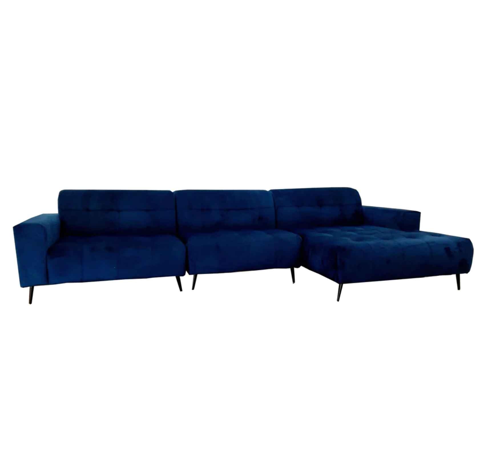 Marine Blue Plush Velvet Corner Sofa SOLID FURNITURE UK