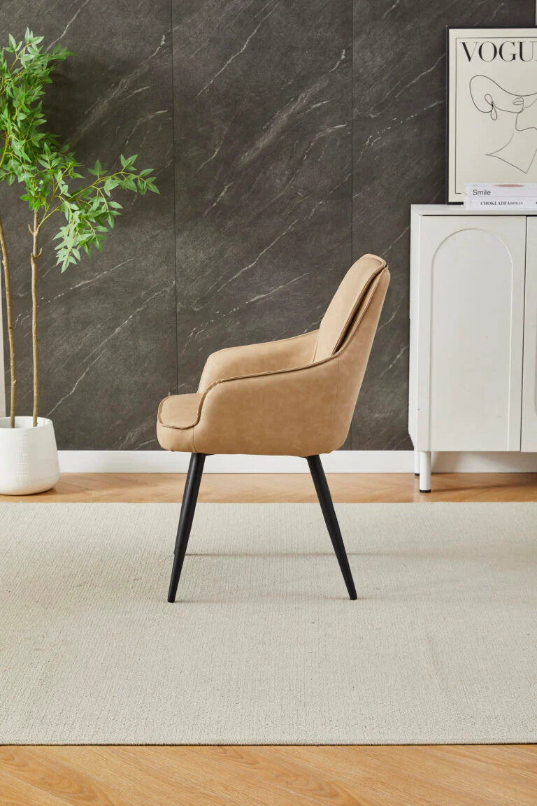 Side view of Beige Palermo dining chair showing elegant shape and supportive backrest from Solid Furniture UK