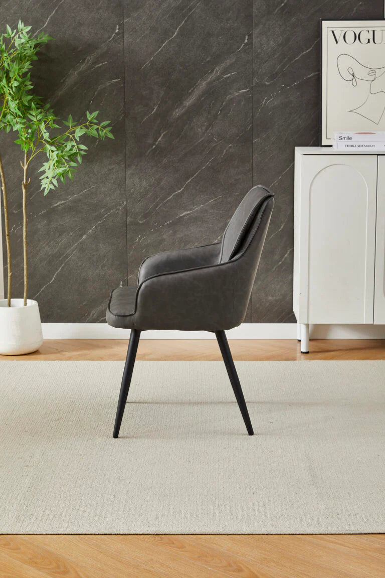 Side view of Grey Palermo dining chair showing sleek profile and supportive backrest from Solid Furniture UK