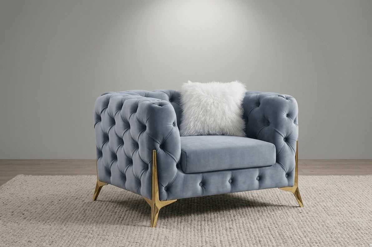 Paris Grey Shimmer Armchair – Elegant Chesterfield Style with Rolled Arms and Gold Legs solid furniture UK