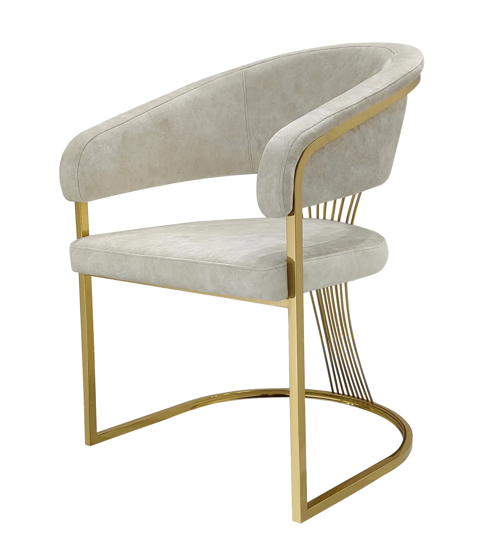 Porado Cream and Gold dining chair featuring a luxurious cream upholstered seat and elegant gold metal frame, perfect for modern and luxury dining rooms in the UK.