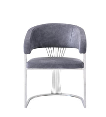 Porado Grey and Silver Dining Chair with luxurious Leathaire upholstery and a sleek stainless steel frame, designed for modern dining rooms and stylish interiors.