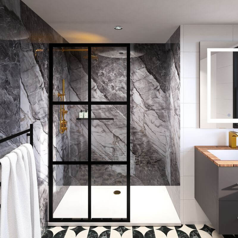 Premium large black and grey PVC shower panel 1000mm x 2400mm gloss finish bathroom wall panel grout free solid furniture UK