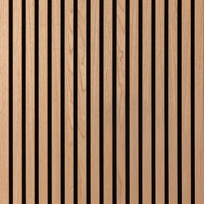 Detailed close-up of acoustic felt backing on Premium Oak slatted wall panels designed for effective sound absorption and noise reduction. solid furniture UK