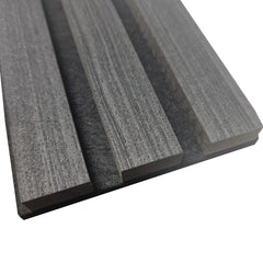 Close-up view of Real Wood Charcoal 60x240cm acoustic slatted wall panel by Solid Furniture UK showing natural wood grain and slat texture detail