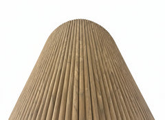 Close-up of Reed flexible walnut wood veneer acoustic wall panel showing rich walnut grain texture and vertical slatted design solid furniture UK