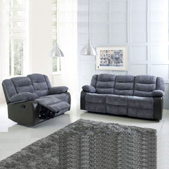 Side view of Rio cord fabric recliner sofa 2 and 3 seater showing reclining design and structure solid furniture UK